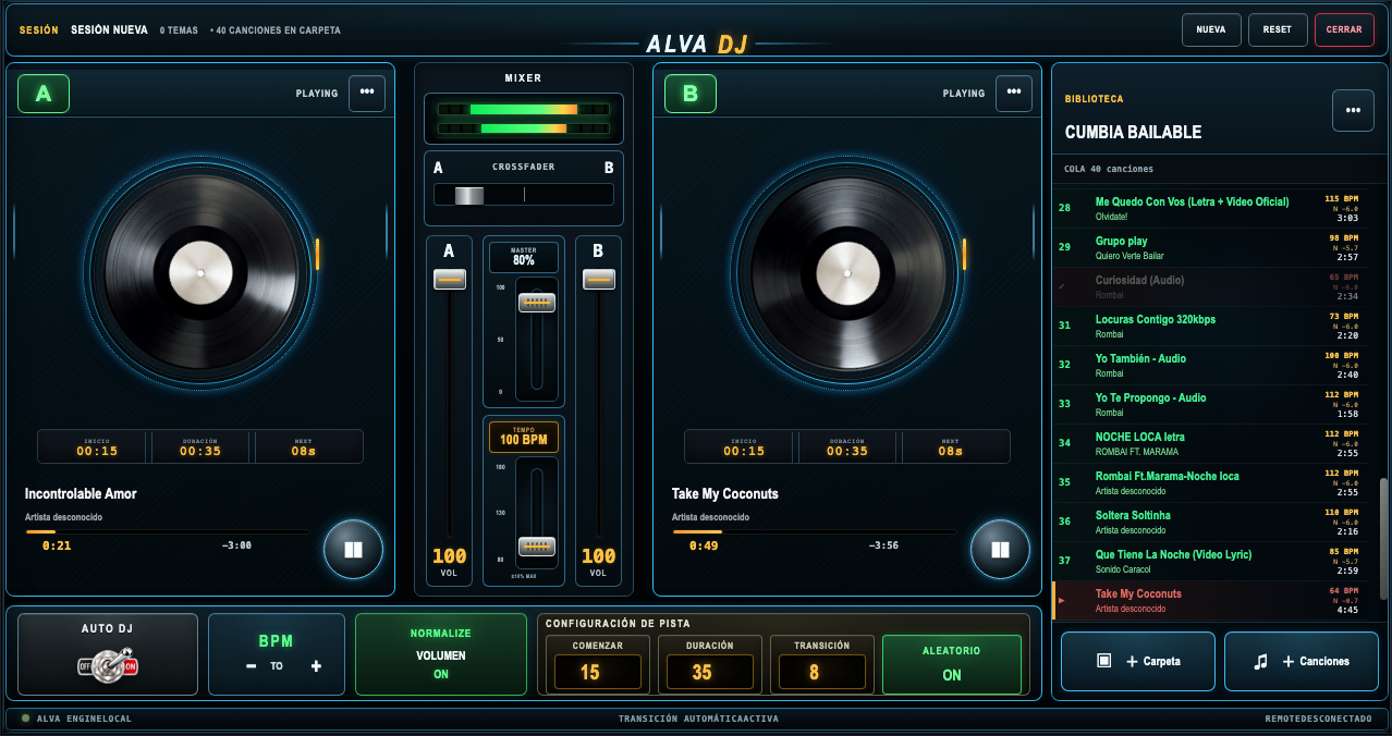 Captura real de la cabina ALVA DJ